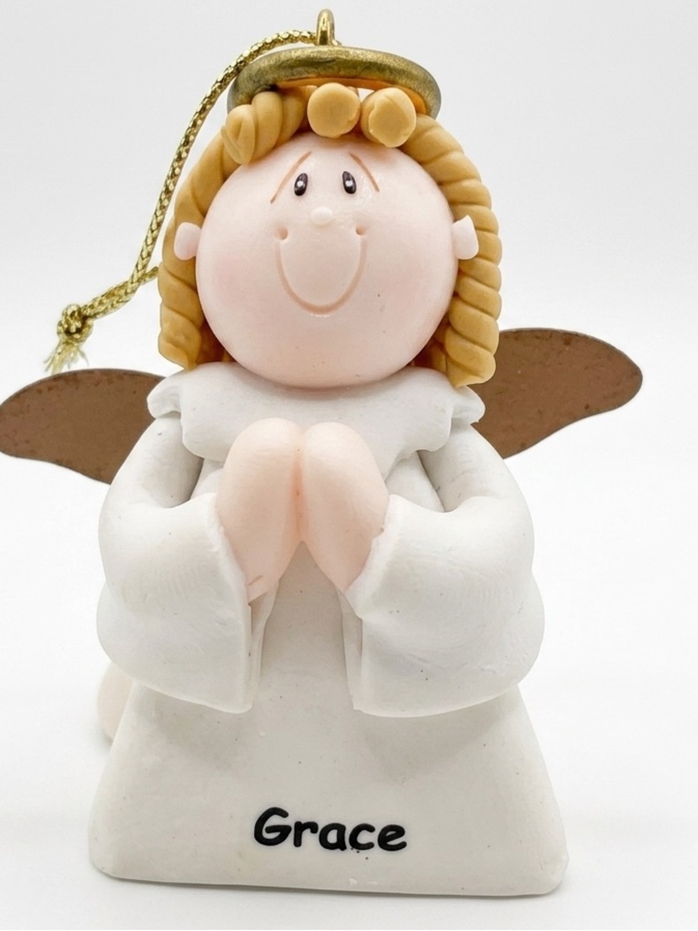 Russ Berrie Lil Angel “Grace” Ornament White Angel Golden Hair 2.5" Inches